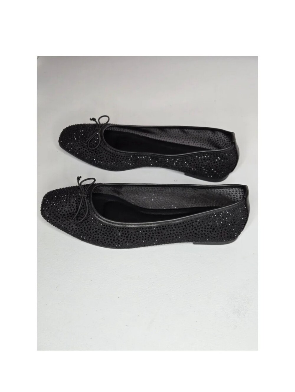 Studio 1886 Black Square Toe Rhinestones Ballet Bow Flat Size 10.
